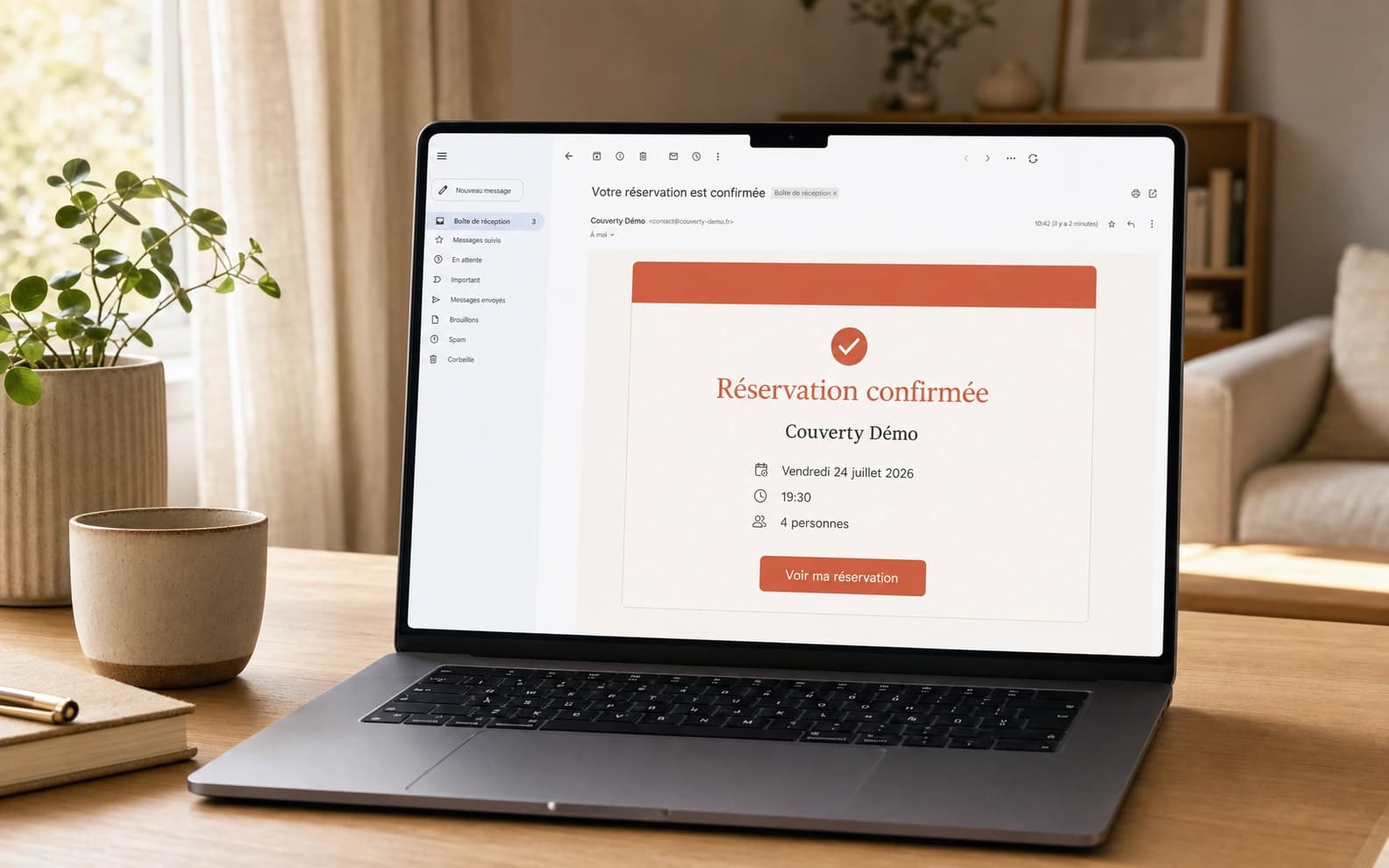 Email de confirmation à la marque du restaurant