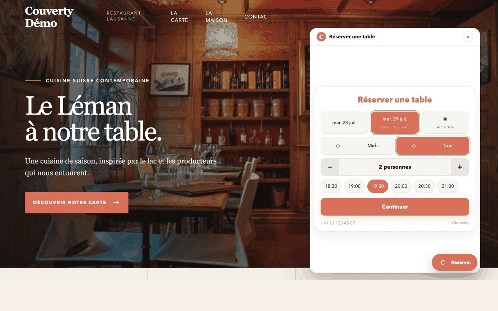 Widget intégré sur un site de restaurant