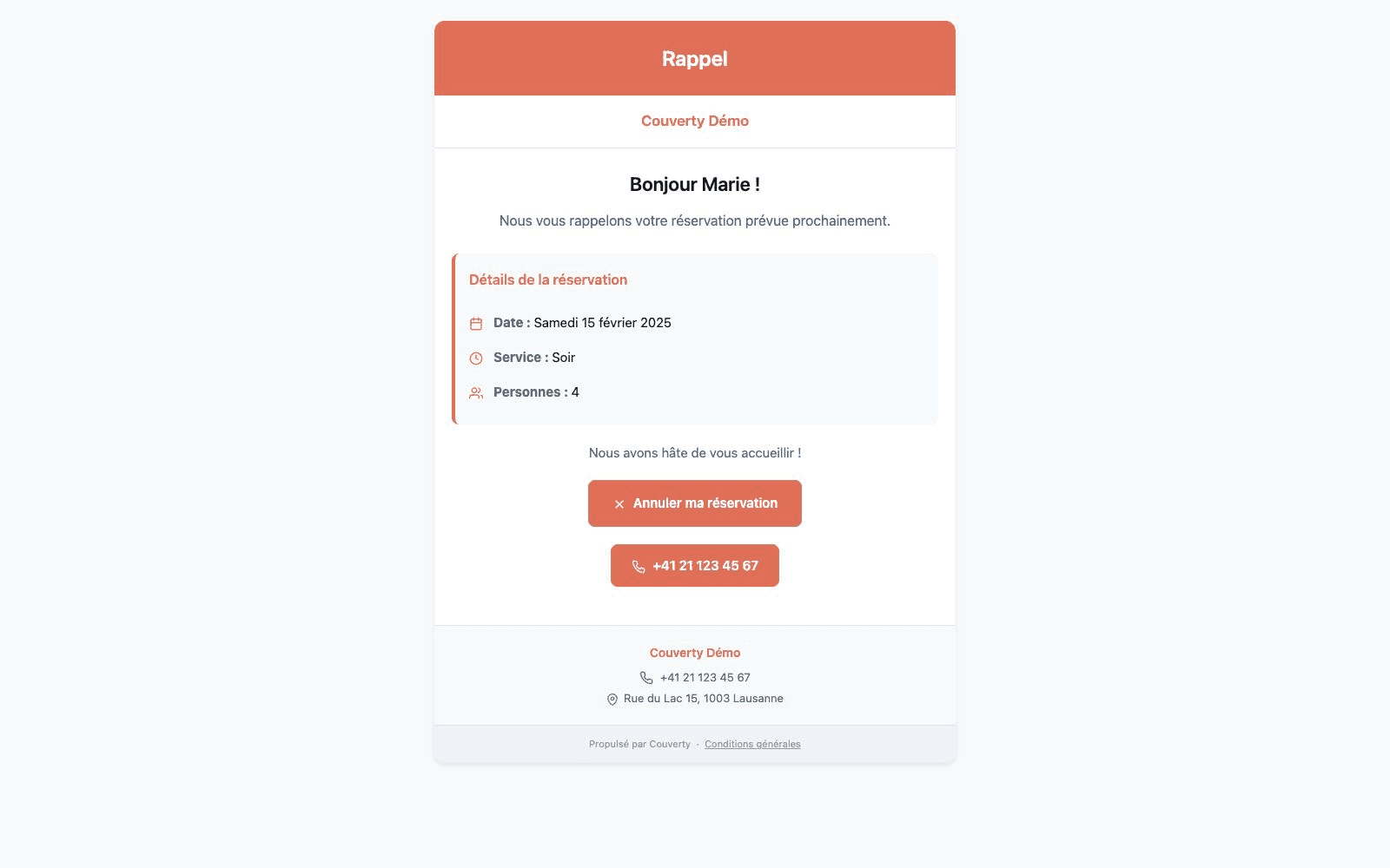 Email de rappel J-1 avec bouton d'annulation